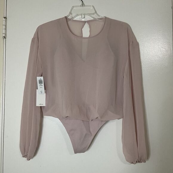 NEW! ARITZIA WILFRED TALMONT CAMILLE PINK CHIFFON LONG SLEEVE BODYSUIT XS - Picture 2 of 6